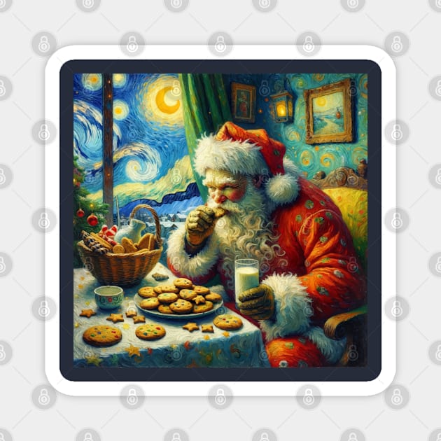 Midnight Feast: Santa's Cookie Time - Starry Night Inspired Art Prints Magnet by Edd Paint Something