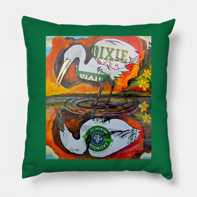 Egret Narcissus, Dixie Brewery to Faubourg Brewery Pillow by Gumbo Gallery