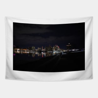 Detroit View at night / Detroit river photography, Tapestry