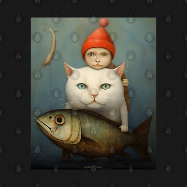 Boy, Cat and fish by ArtWearSplash