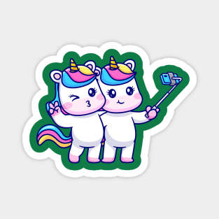 Cute couple Unicorn taking selfie with phone together Magnet