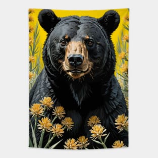 A Black Colored Bear Surrounded By Yucca flower New Mexico State 2 Tapestry