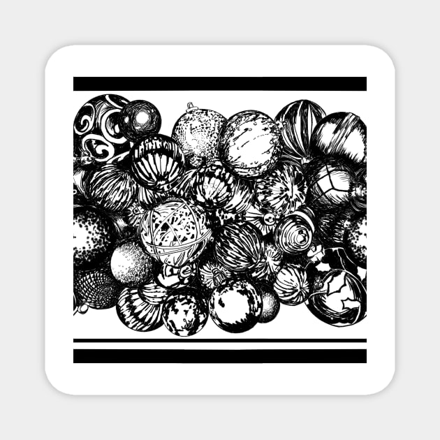 Rows of Christmas Ornaments Black & White Magnet by missdebi27
