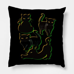 Cats silhouette with yellow and green outline Cat themed gifts for women and men Pillow