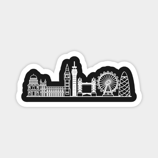 London Skyline in white with details Magnet by Mesyo