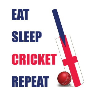 Eat Sleep Cricket Repeat England Flag Cricket Bat T-Shirt