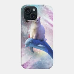 Space Cat Riding Dolphin Phone Case