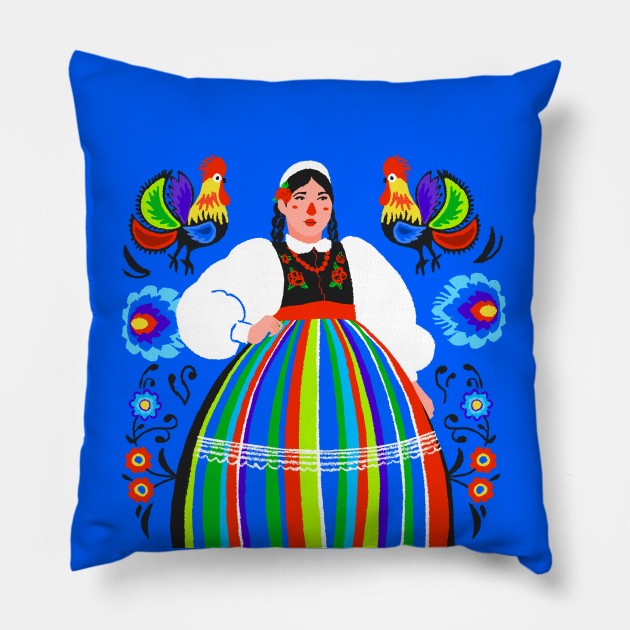 Folk girl Lowiczanka Pillow by ughsketches