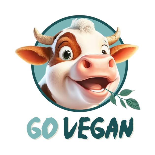 Happy vegan calf, go vegan, against animal torture, no animal cruelty, green stuff in the mouth by Shaani