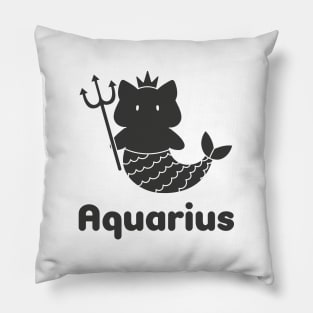 Aquarius Cat Zodiac Sign with Text (Black and White) Pillow