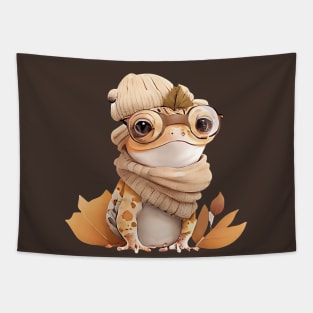 Cute Crested Gecko with Glasses and Winter Clothes Tapestry