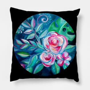 Tropical Camellia Extravaganza - oil on canvas Pillow