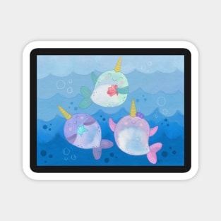 Playful Cute Narwhals Magnet