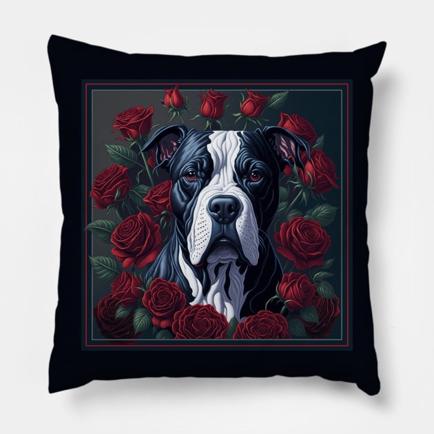 Staffordshire bull terrier red roses 2 Pillow by xlhombat