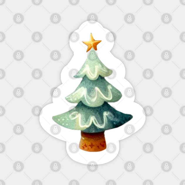 Pastel Green Christmas Tree Illustration Magnet by Star Fragment Designs