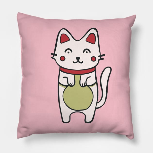 Cute Chinese lucky cat Pillow by Kawaii Bomb