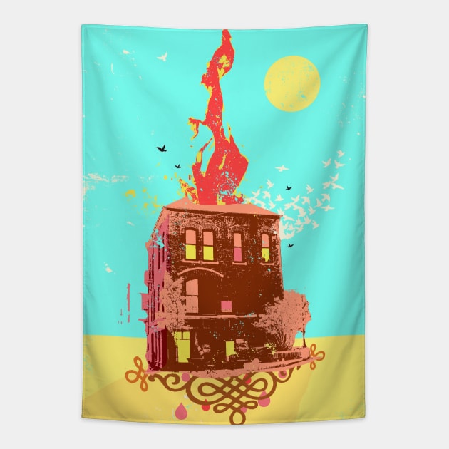 FIRE HOUSE Tapestry by Showdeer