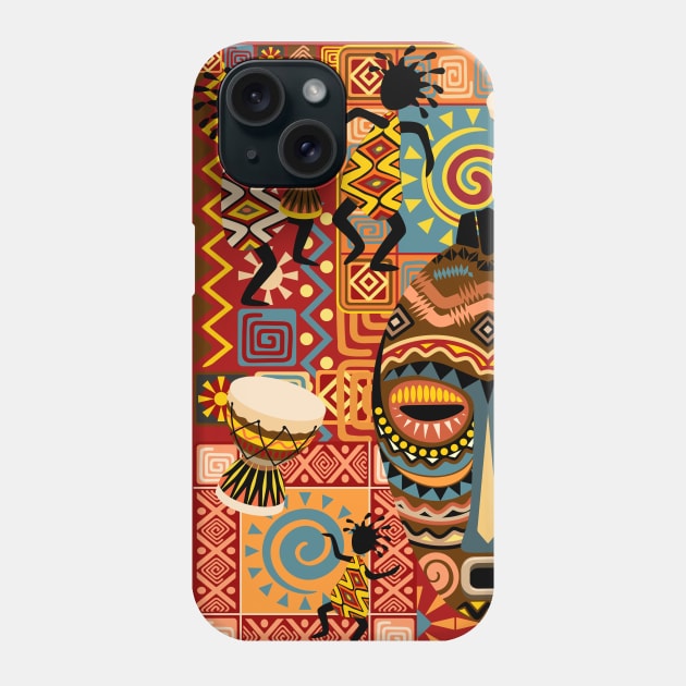 African Masks and Tribal Elements Decorative Pattern Phone Case by BluedarkArt