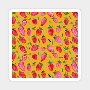 Watercolor strawberries pattern - ochre background Magnet