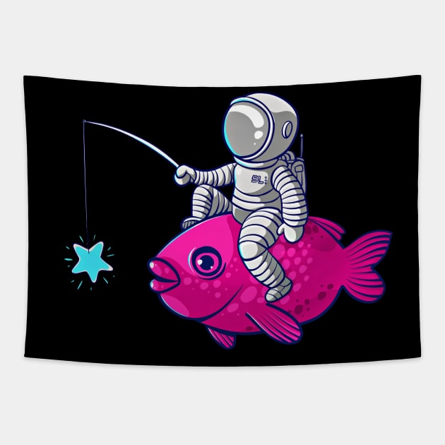 Astronaut on Fish Tapestry by asitha