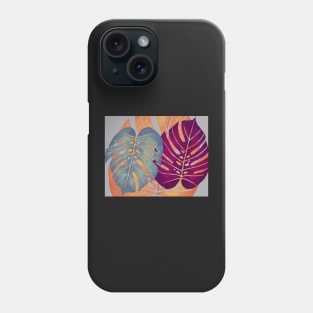 MONSTERA LEAVES - Orange, Magenta, & Blue Swiss Cheese Leafs On Gray Phone Case