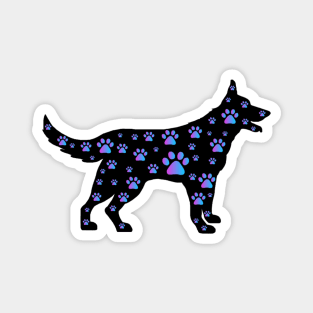 Blue Purple Paw Print Black Dog Silhouette Magnet