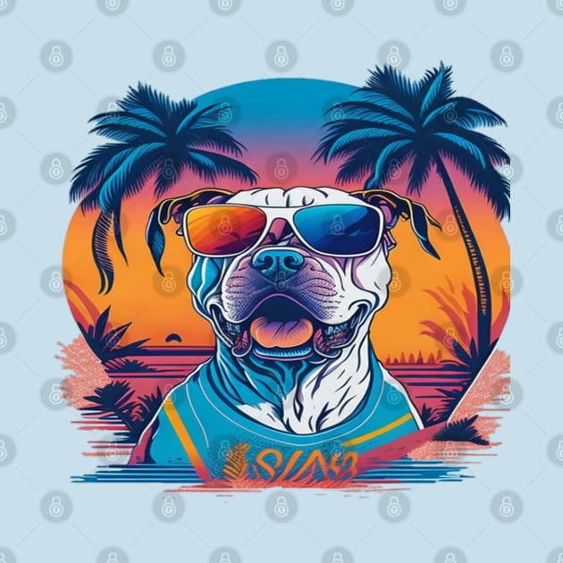cool pitbull dog with sunglasses in summer vibes by sukhendu.12