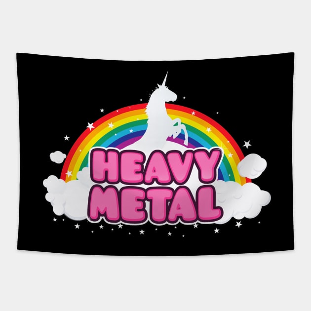 HEAVY METAL! (Funny Unicorn / Rainbow Mosh Parody Design) Tapestry by badbugs