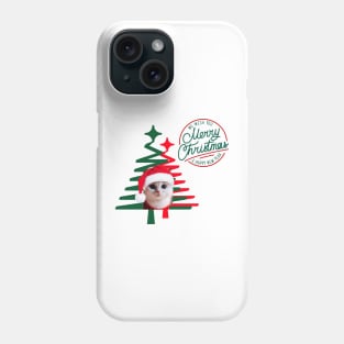 Cute Cat in Santa Hat with green and red Christmas tree ,Brafdesign Phone Case