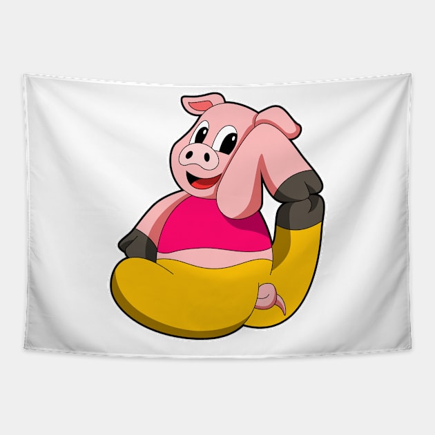 Pig at Yoga funny Tapestry by Markus Schnabel