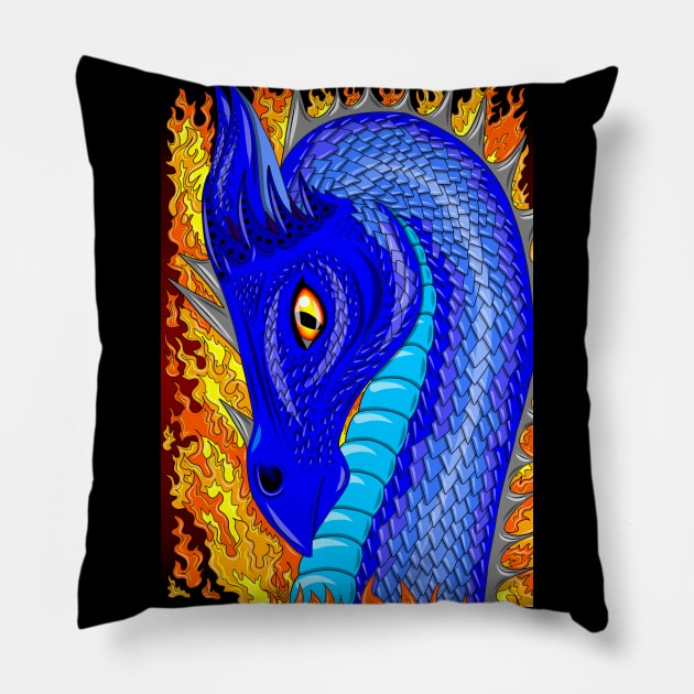 Blue fire dragon Pillow by MelanieJeyakkumar