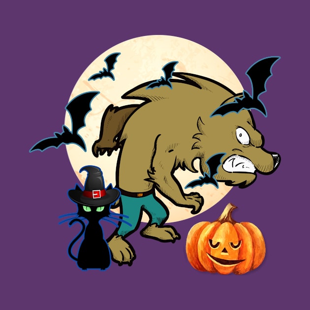 Werewolf cat bat pumpkin moon Halloween T shirt by letnothingstopyou