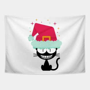 Christmas black cat smiling Tapestry