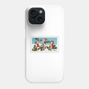 Santa elves painting berries on holly leaves Phone Case