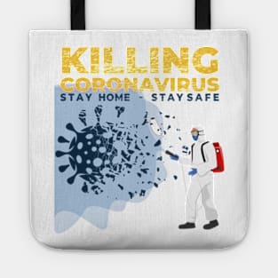 Killing Coronavirus COVID-19 stay home - stay safe Short Sleeve Ladies Fitted Short Sleeve Tee Shirt Tote