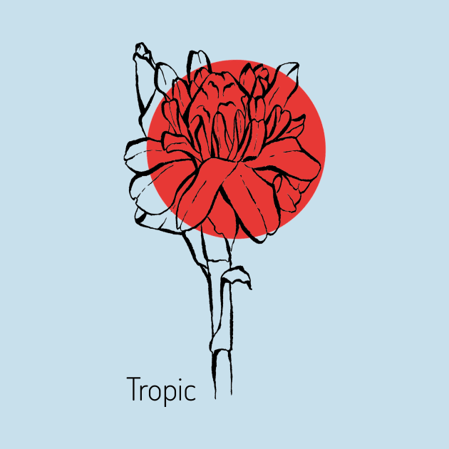 Tropical flower on red circle by Art by Taya 