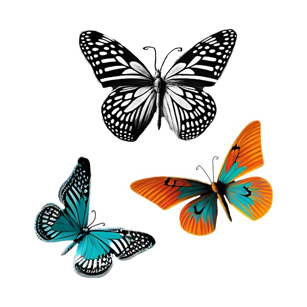 Cool Butterfly Set Orange and Teal by TheJadeCat