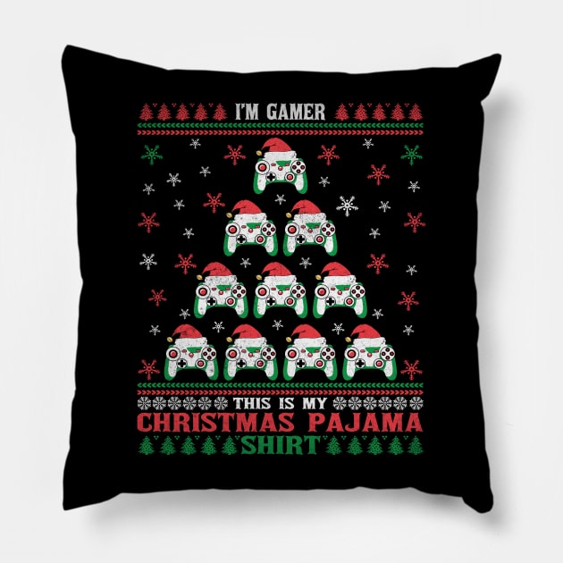 This is my Christmas Pajama Shirt Game Controller Christmas Tree Pillow by BadDesignCo