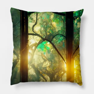 Green Stained Glass Tree Marbled Pillow