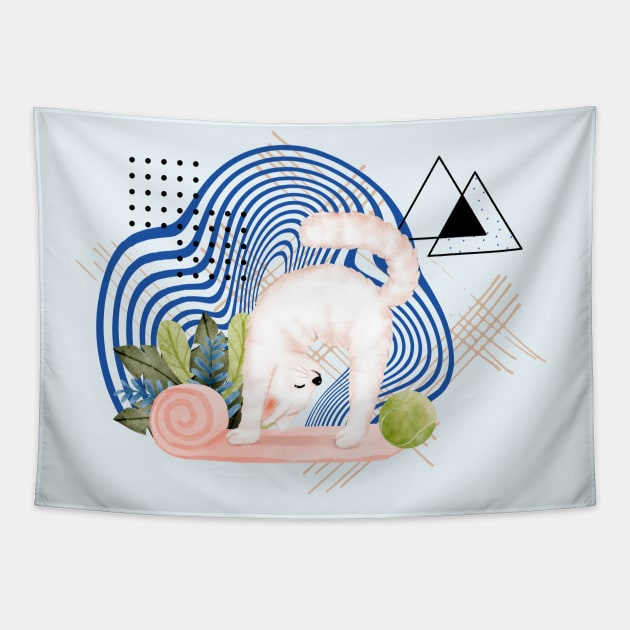 Yoga Sporty Cat Tapestry by LaartStudio