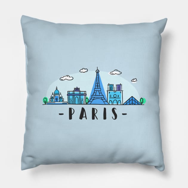 Paris Watercolor Skyline Pillow by LR_Collections