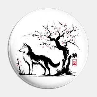 Minimalist Wolf Ink Japanese Streetwear Novelty Retro Wolf Pin