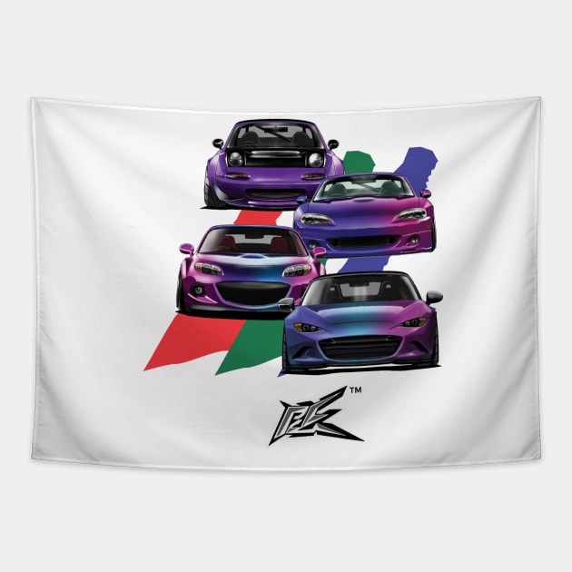 mazda miata mx5 generations violet Tapestry by naquash