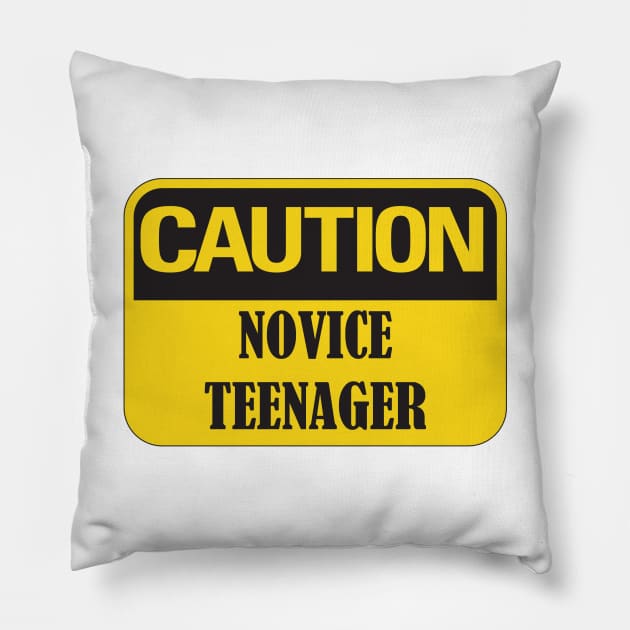 Caution Novice Teenager, Funny 13th Birthday Gift Idea Pillow by Rossla Designs