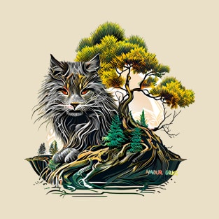 Wild Yokai Cat Bonsai Landscape T-Shirt