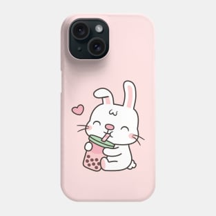 Cute Little White Bunny Enjoying Boba Tea Phone Case