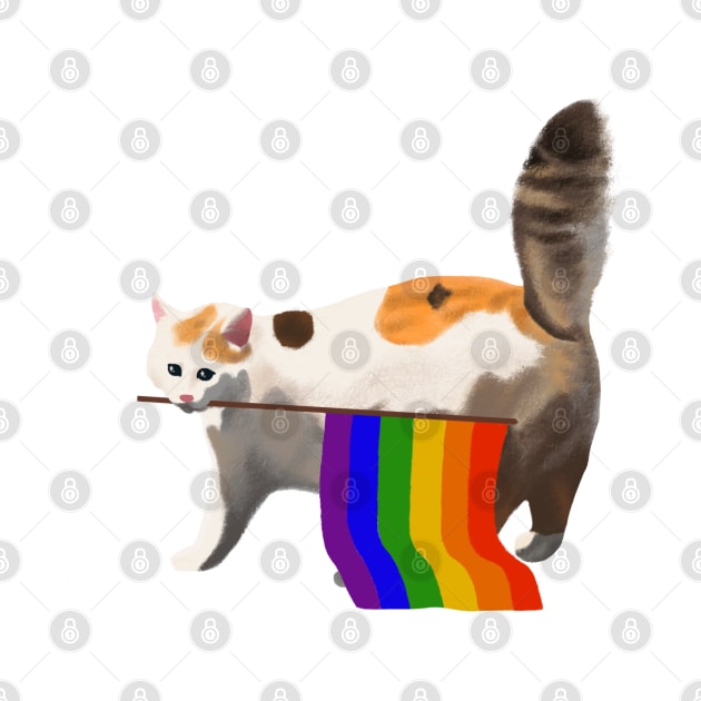 Rainbow Flag Gay Pride Cat LGBT Queer Community Support by fiatluxillust