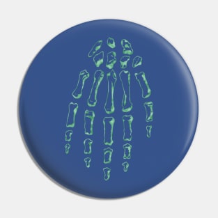 Green Skeleton Hand (on blue) Pin