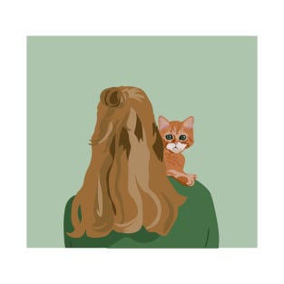 Brunette woman with a ginger cat T-Shirt