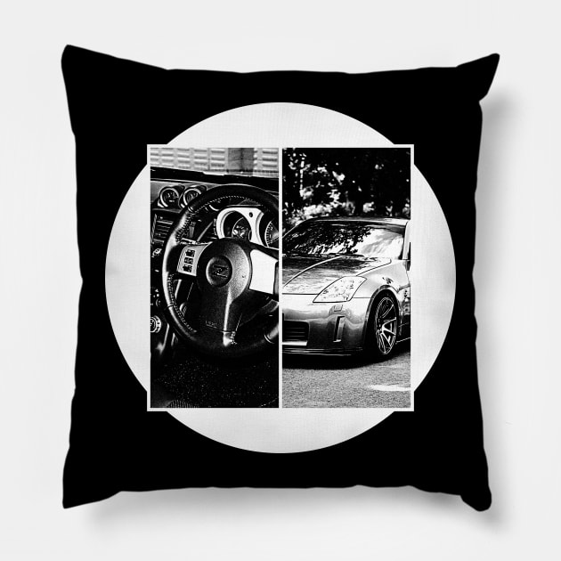 NISSAN 350Z Black 'N White 5 (Black Version) Pillow by Cero